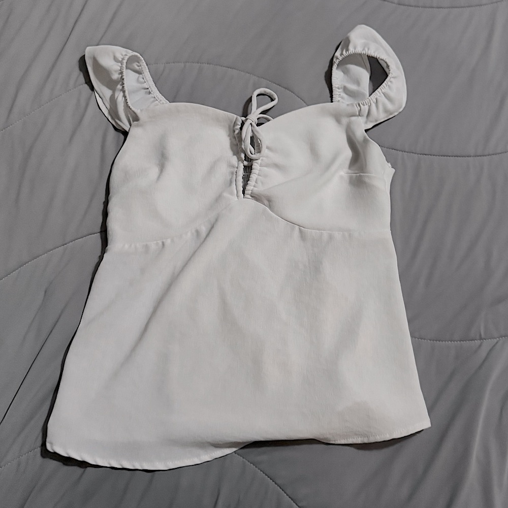 White Sleeveless Top with Ruffle Straps